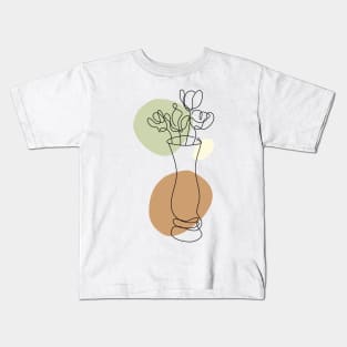 Flower Bouquet Shape Minimalist Line Art Drawing Kids T-Shirt